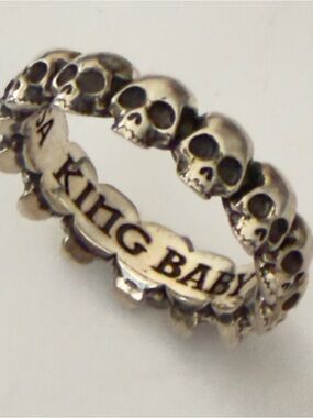 King Baby Studio Sterling Silver infinity Skull Band Ring size 8